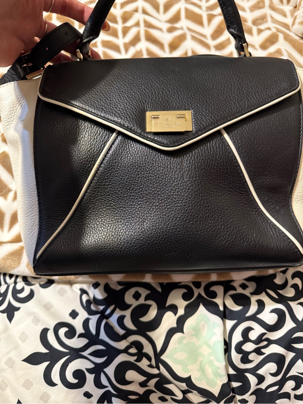 Black and White Leather Satchel Handbag